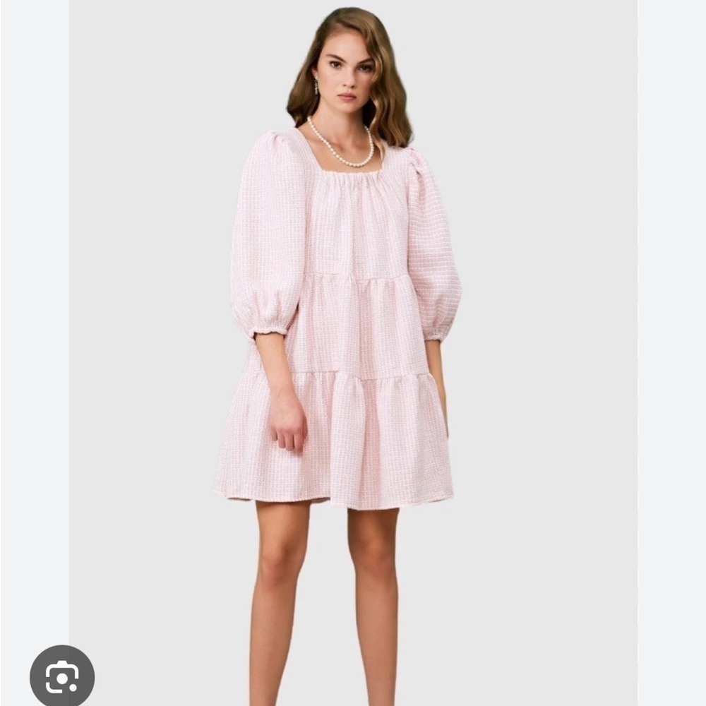 Sister Jane ROSY KNEES TWEED CONFETTI DRESS IN PINK Small NWT